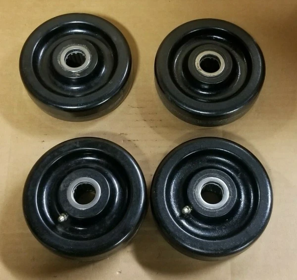 4) NEW 4-7/8" DIA GREASABLE CASTERS 7/8" BORE 1 1/2" WIDE LOT OF 4