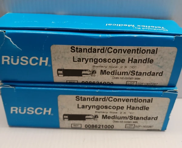 (2) NEW Rusch 008621000 Standard/Conventional Laryngoscope Handle, Medium