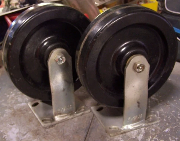 (2) NEW COLSON 4-5 NON-SWIVEL RIGID CASTOR 8" DIA WHEEL 4-1/2" X 4" BASE