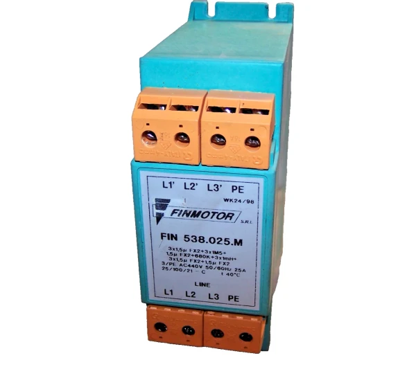FINMOTOR 3 PHASE LINE FILTER 440 VAC 25 AMP FIN 538.025.M