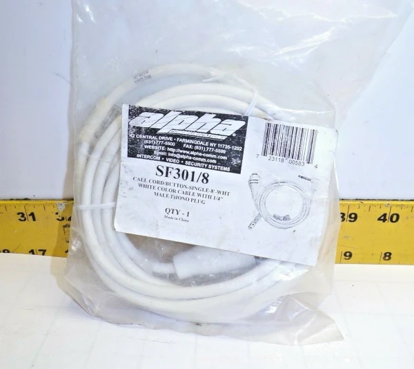 New Alpha Communications 8' Oxygen-Safe Call Cord 1/4" Male Phono Plug SF301/8