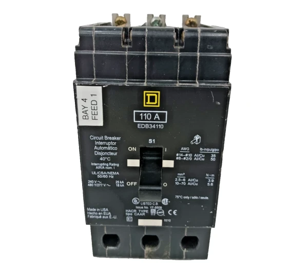Square D 110 Amp Bolt-On Circuit Breaker 3 Pole 480Y/277 VAC EDB34110