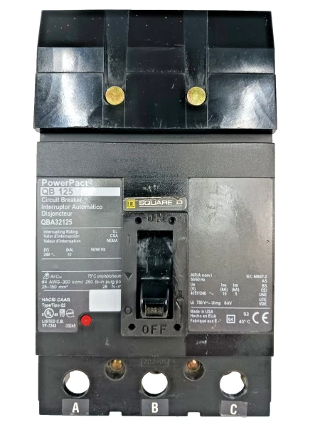 Square D PowerPact 125 Amp I-Line Circuit Breaker 3 Pole 240 VAC QBA32125
