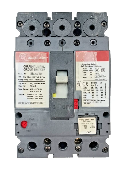 GE 100 Amp Circuit Breaker With 70 Amp Trip Plug 3 Pole 600 VAC SELA36AT0100