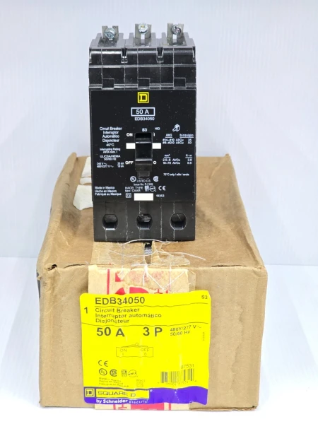 New Square D 50 Amp Bolt-On Circuit Breaker 480Y/277 VAC 3 Pole 25 kA EDB34050