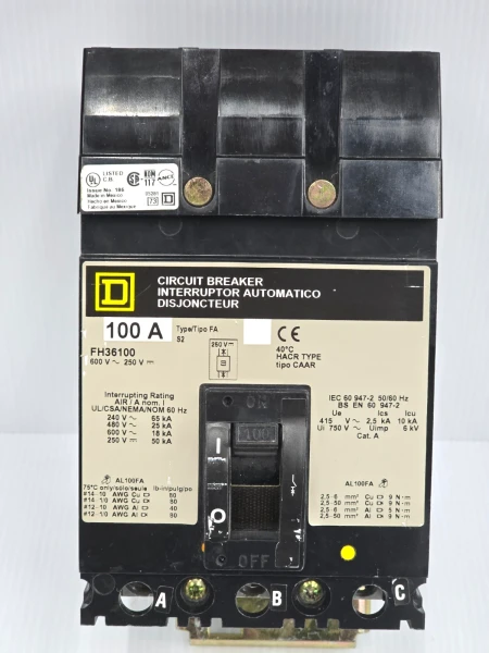 Square D 100 Amp I-Line Circuit Breaker 600 VAC 3 Pole 65 kA FH36100
