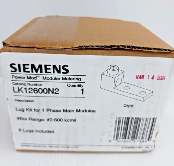New Siemens LK12600N2 Lugs Kit for 1 Phase Meter Main #2-600 kcmil Pack of 6