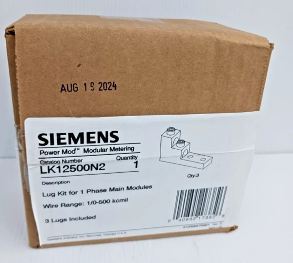 New Siemens LK12500N2 Lugs Kit for 1 Phase Main Modules 1/0-500 KCMIL Pack of 3