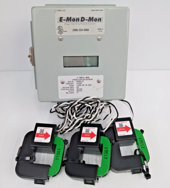 E-Mon D-Mon 200 Amp 3 Phase Meter 208200-KIT 2000 KWH Meter W/ Sensors