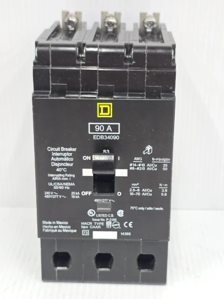 Square D 90 Amp Bolt-On Circuit Breaker 480Y/277 VAC 3 Pole 25 kA EDB34090