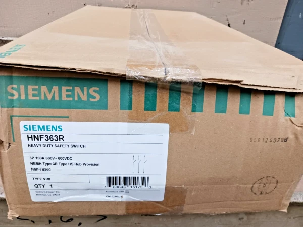 New Siemens 100 Amp 3R Outdoor Non-Fusible Safety Switch 3P 600 Vac HF363R