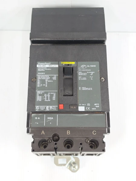Square D PowerPact 15 Amp I-Line Circuit Breaker 600 VAC 3 Pole 65 kA HGA36015