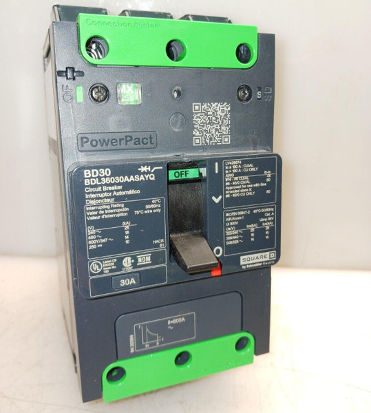 SQUARE D BDL36030 AASAYQ CIRCUIT BREAKER 30 AMP 3P 600 VAC WITH SHUNT TRIP