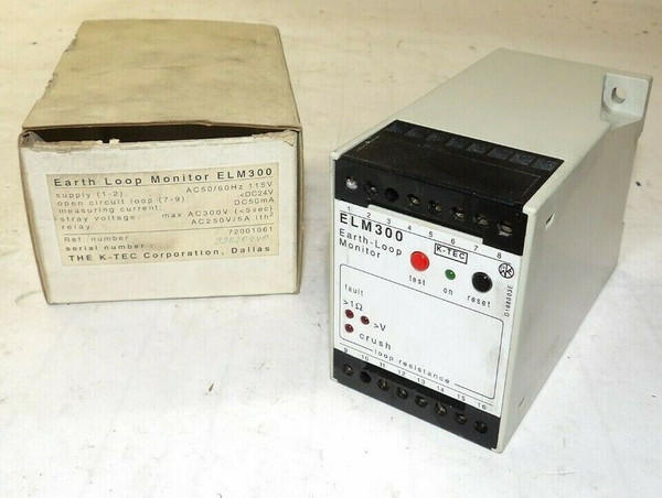 NEW K-TEC EARTH LOOP MONITOR 115 VAC SUPPLY 24 VDC OPEN CIRCUIT LOOP ELM300