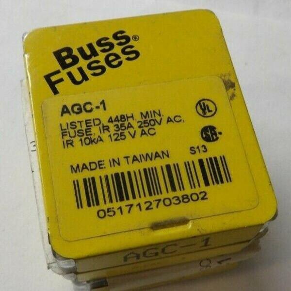 20) NEW BUSSMAN (4X5/BOX) 1AMP 250VAC MINIATURE FUSES AGC-1  LOT OF 20