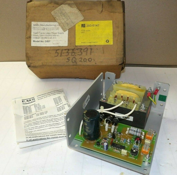 NEW EMS OPEN FRAME LINEAR POWER SUPPLY IN 100-230 VAC OUT 24-28 VDC D507