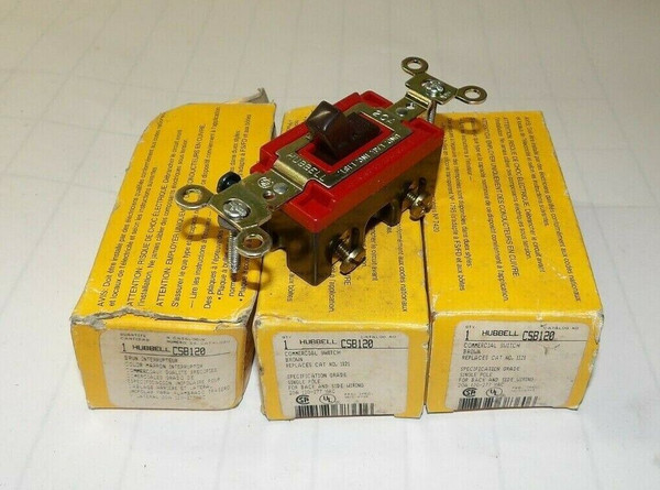 3) NEW HUBBELL 20 AMP 1 POLE BROWN COMMERCIAL TOGGLE SWITCHES 120-277 VAC CSB120
