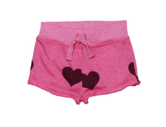 FUCHSIA HEARTS PRINT RAW EDGE BACK POCKET SHORTS