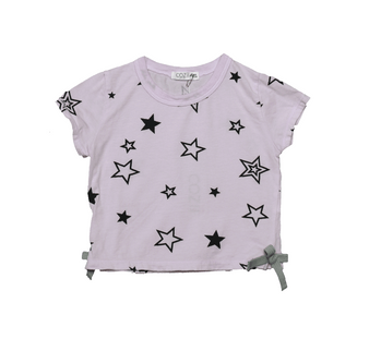 BABY PINK STARS JERSEY MODAL SHORT SLEEVE TEE WITH GREY SIDE TIE