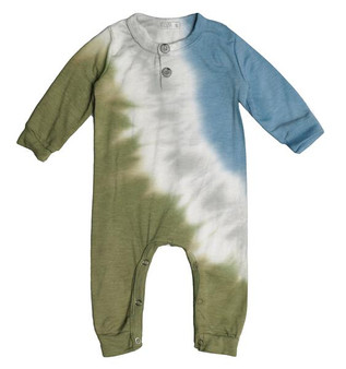 Long-Sleeve Henley Onesie (Diagonal Tie-Dye)
