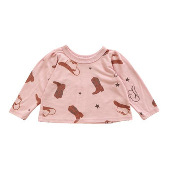 Puff-Shoulder Long-Sleeve Tee (Cowboy Pattern)