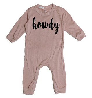 Ruffle-Back Long-Sleeve Onesie ("howdy")
