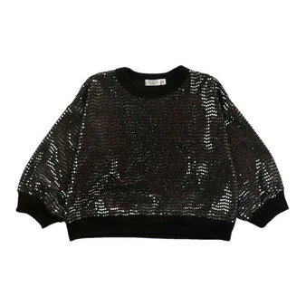 Balloon-Sleeve Tunic (Silver Sequins)