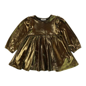 Havana Foil Puff Long-Sleeve Dress