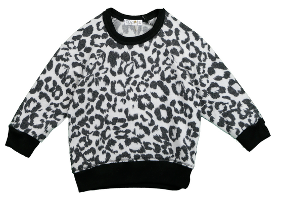 LEOPARD PRINT LONG SLEEVE CREW WITH CONTRAST RIB