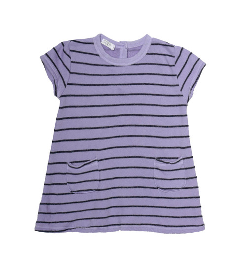 LAVENDER NAVY STRIPES SHORT SLEEVE TWO POCKET DRESS