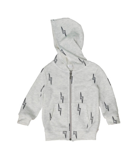 LIGHTNING BOLT PRINT LONG SLEEVE PRINTED HOODED ZIPPER JACKET WITH POUCH