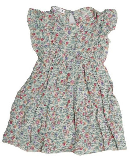 Ruffle-Sleeve Tiered Dress (Berry Floral Pattern)