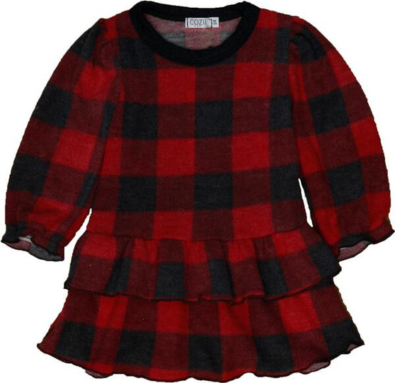 Long Puff-Sleeve Layered Dress (Plaid)