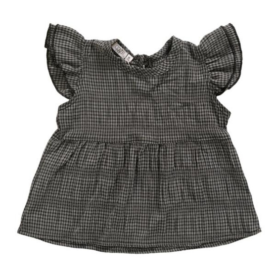 Ruffle-Sleeve Blouse (Micro-Check Pattern)