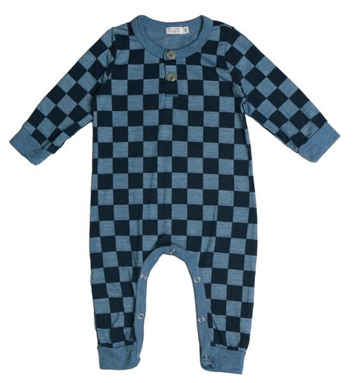 Long-Sleeve Henley Onesie (Checker Pattern)