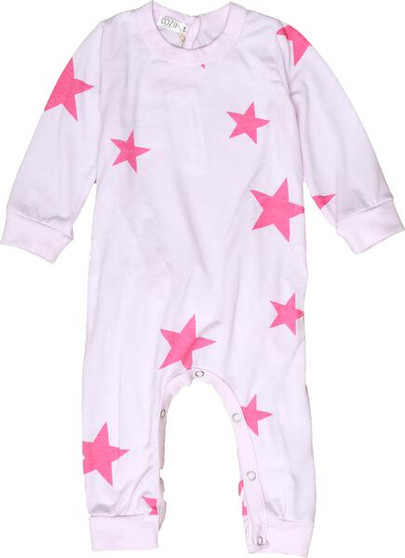Ruffle-Back Long-Sleeve Onesie (Pink Stars Pattern)