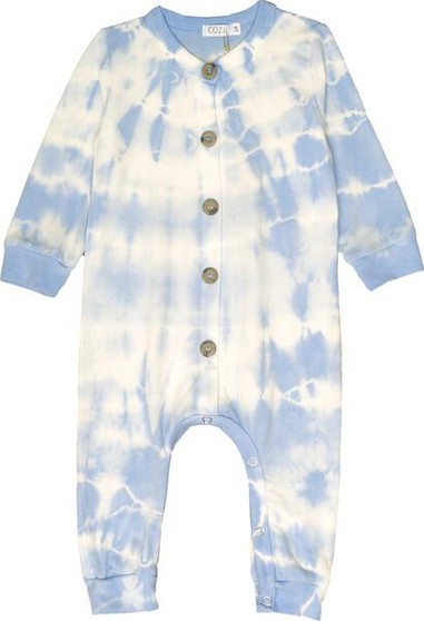 Long-Sleeve Button-Down Onesie (Blue Tie-Dye)