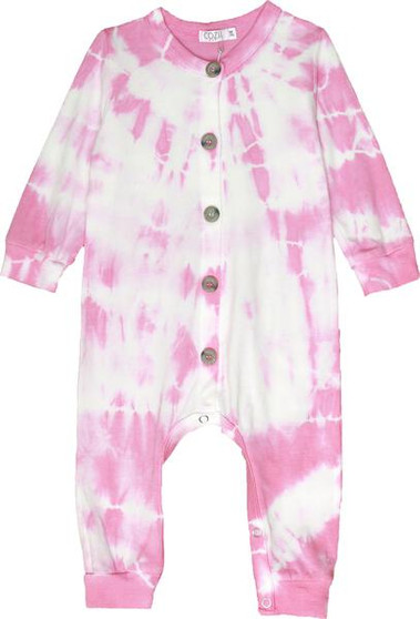 Long-Sleeve Button-Down Onesie (Pink Tie-Dye)