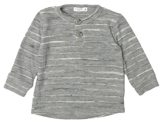 Cuffed Henley Shirt (Gray Stripes)