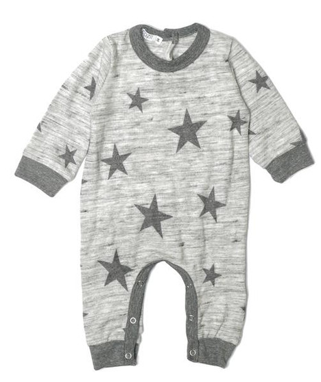 Ruffle-Back Long-Sleeve Onesie (Charcoal Stars Pattern)