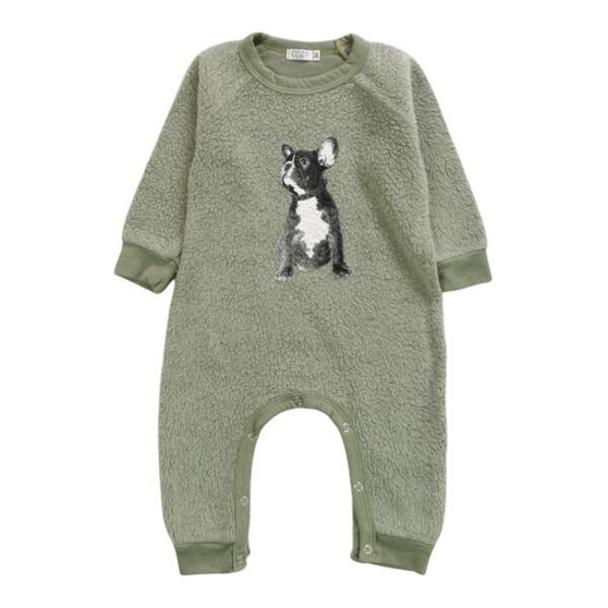 Reversed Raglan Long-Sleeve Onesie (Frenchie Spike Collar Print)