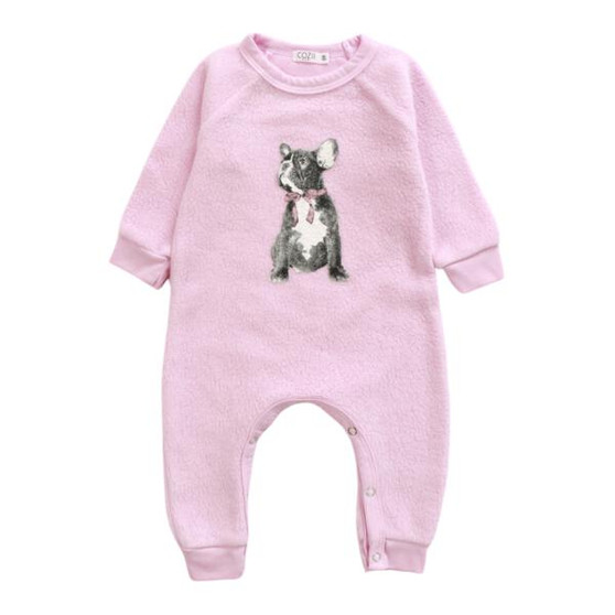 Reversed Raglan Long-Sleeve Onesie (Frenchie Pink Bow Print)