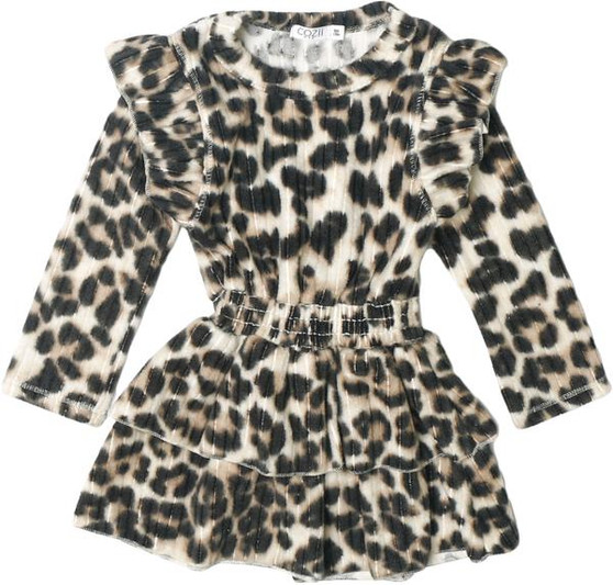 Long-Sleeve Ruffle Dress (Leopard Print)