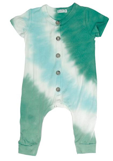 Short-Sleeve Button Romper (Tri-Color Tie-Dye)