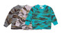 T GREY BABY PINK TURQUOISE CAMO PRINT LONG SLEEVE PULLOVER CREW