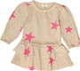 Long Puff-Sleeve Layered Dress (Pink Stars Pattern)