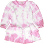 Long Puff-Sleeve Layered Dress (Pink Tie-Dye)