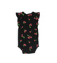 BLACK RED CHERRY PRINT RUFFLE ONESIE - BACKVIEW