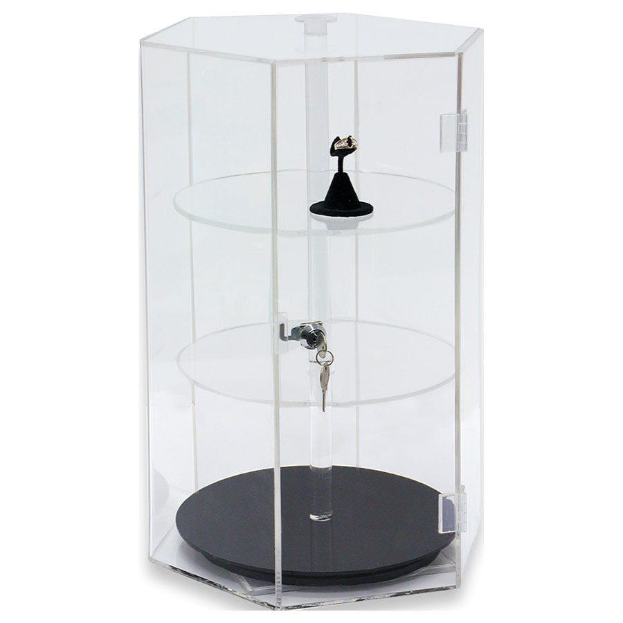 Exhibit Rotating Box Acrylic Rotating Hexagon Showcase , 12
