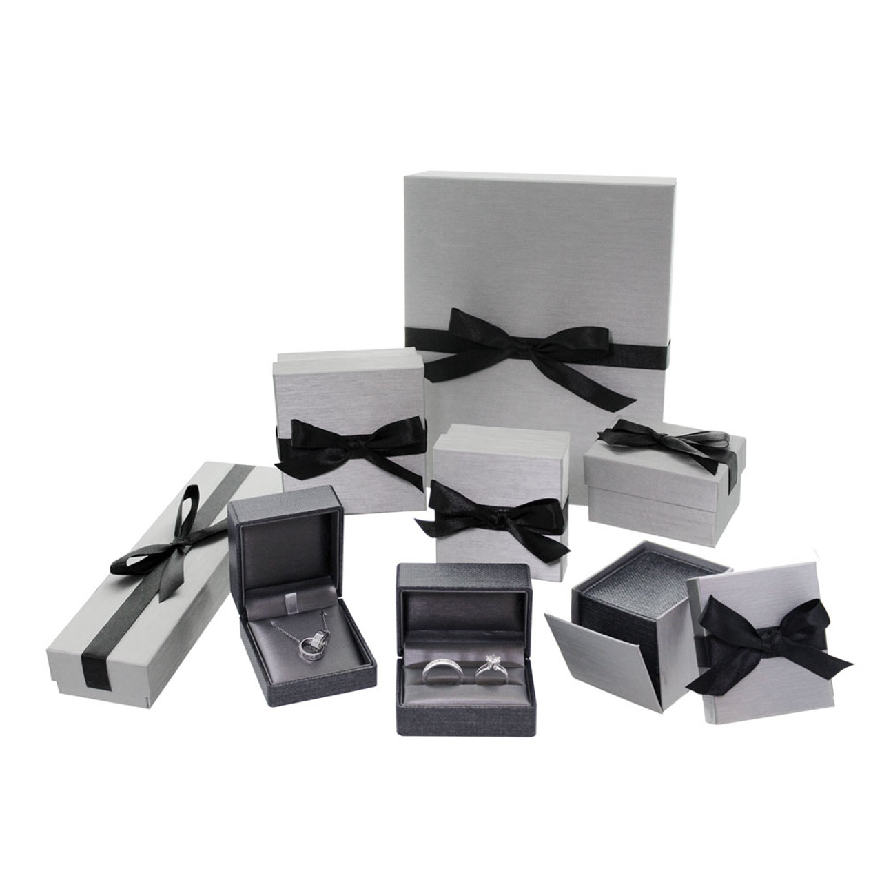 Black & Silver Ring Box  Bow Tie Box - Wholesale
